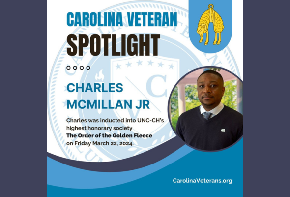 Carolina Veteran Spotlight. Charles McMillan Jr. inducted into UNC's Order of the Golden Fleece.